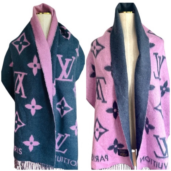Louis Vuitton Monogram Reversible Cashmere Reykjavik Scarf – Pink Purple Gray - Picture 1 of 8
